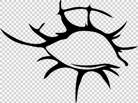 Abstract black shape is radiating spiky extensions on transparent canvas in flat Illustrazione stock