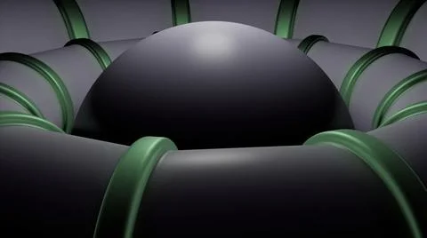 Abstract black sphere with 3D black and green rings rotating into the different Stock Illustration