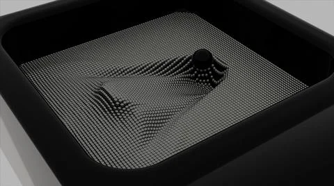 Abstract black sphere falling inside unknown substance and rolling with waves Illustrazione stock