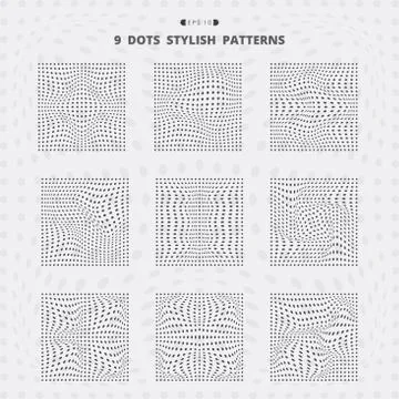 Abstract black square dots mesh stylish pattern set. Stock Illustration