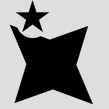Abstract black star shape with a smaller star above on a light gray backgroun Stock Illustration