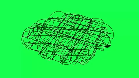 Abstract black tangled scribble lines on a green background, depicting a ch.. Stock Footage 310687453