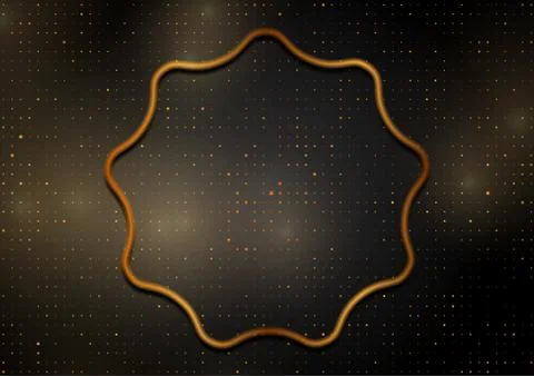 Abstract black tech background with golden wavy circle Illustrazione stock