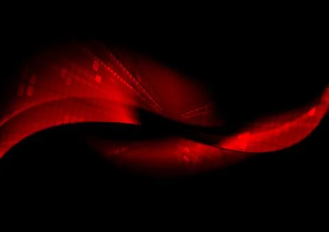 Abstract black tech background with red waves 스톡 일러스트