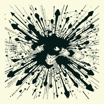 Abstract black tech splash binary background Illustrazione stock
