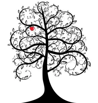 The abstract black tree with red apple Stock Illustration