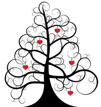 The abstract black tree with red hearts Stock Illustration