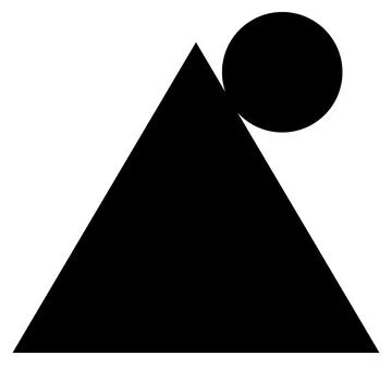 Abstract black triangle with a circle resting on its apex against a white b.. 스톡 일러스트