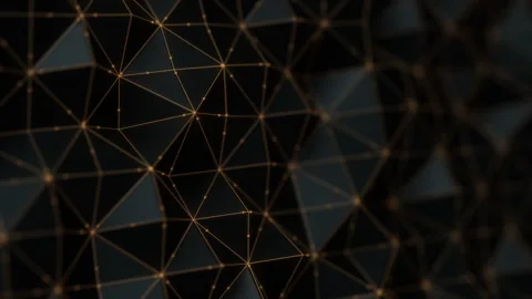 Abstract black triangular moving mesh with a golden lines and points. Nano Stock Footage 330303907