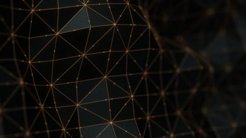 Abstract black triangular moving mesh with a golden lines and points. Nano Stock Footage 330666943