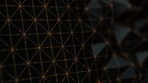 Abstract black triangular moving mesh with a golden lines and points. Nano Stock Footage 331014107