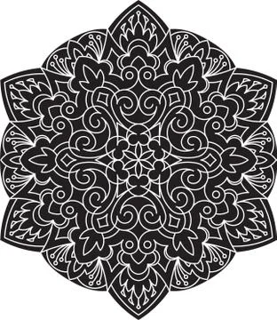Abstract black vector round lace design - mandala, decorative element. Stock-Illustration