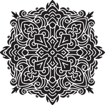 Abstract black vector round lace design - mandala, decorative element. Stock Illustration