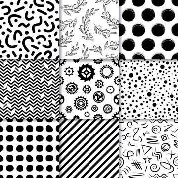 Abstract black vector seamless pattern big set Stock Illustration
