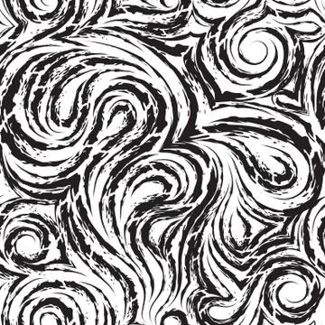 Abstract black vector texture of smooth spirals and loops. Fiber wood or marble 库存插图