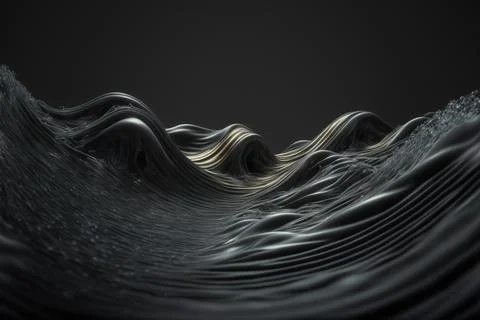 Abstract black wave on dark. 3d render. Stock Illustration