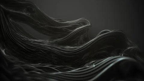 Abstract black wave on dark. 3d render. Stock Illustration