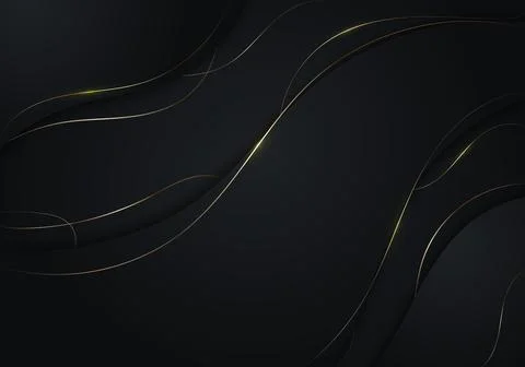 Abstract black wave shape with gold thread lines on dark background luxury st Stock Illustration