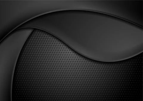 Abstract black waves on dark perforated metallic background 스톡 일러스트