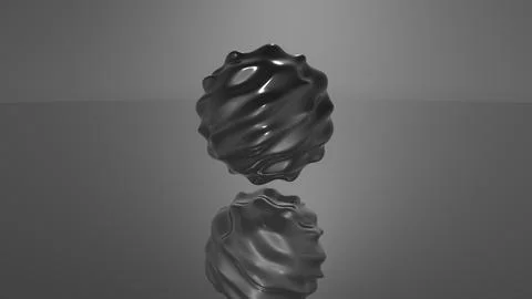 Abstract Black Wavy Sphere on Reflective Surface - Modern Art, Dark Background Stock Illustration