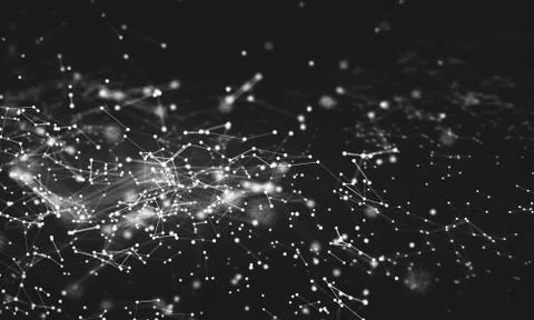 Abstract black white background with connected dots Illustrazione stock