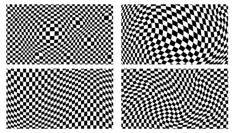 Abstract black white distorted checkered pattern vector set, optical illusion Stock Illustration
