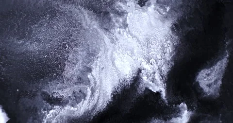 Abstract black white fluid in motion background. Black silver ink spreads, close Stock Footage 220594994