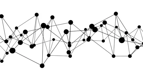 Abstract Black White Network: Polygonal Nodes and Lines in 3D Looping Animation Stock Footage 264197691