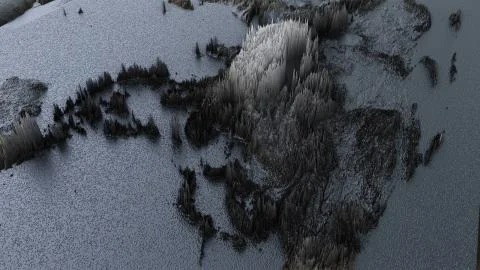 Abstract Black World Map, Continet Extruded or Displacement Stock Illustration