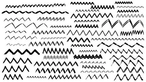 Abstract black zigzags drawn with dry brush, grunge wavy stripes Stock Illustration