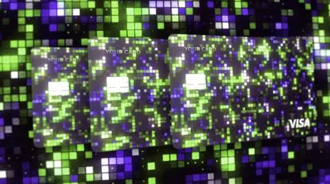 Abstract blinking mosaic pattern of new bank credit cards. Motion. Concept of 스톡 일러스트