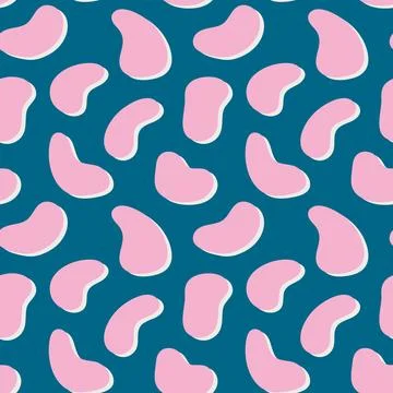 Abstract blob seamless pattern in pink, blue and white colors. Vector artistic Stock Illustration