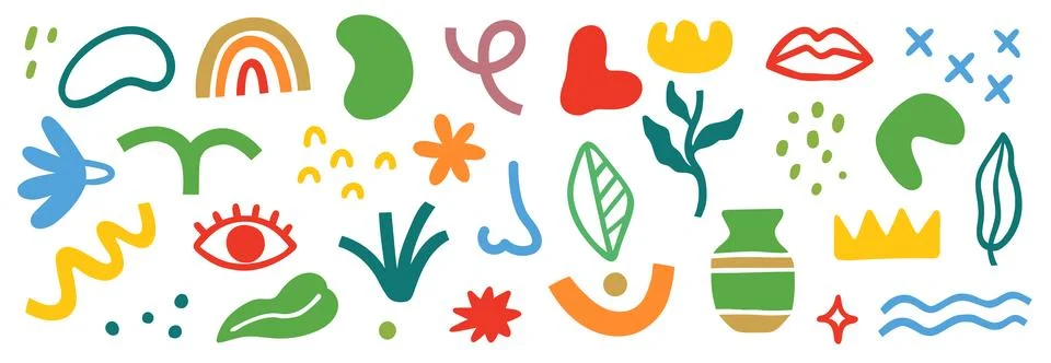 Abstract blob shape doodle set element. Geometric abstract flower, blob face Stock Illustration