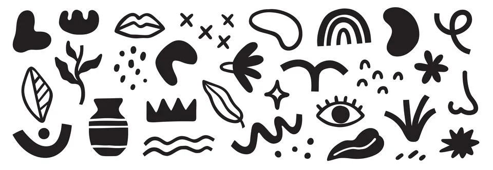 Abstract blob shape doodle set element. Geometric abstract flower, blob face Stock Illustration