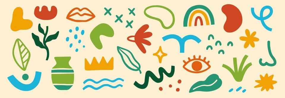 Abstract blob shape doodle set element. Geometric abstract flower, blob face Stock Illustration