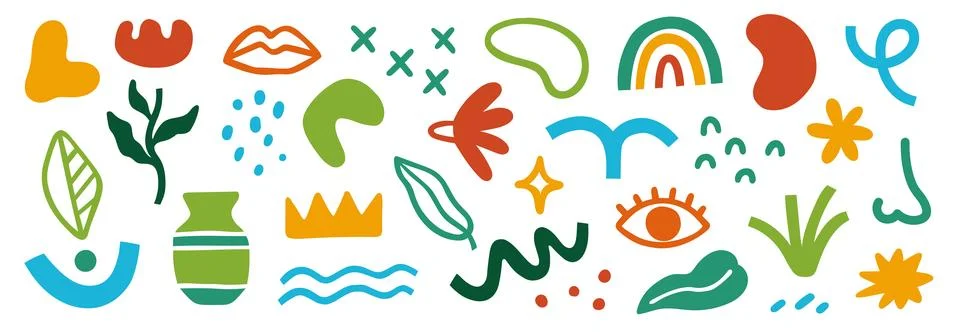 Abstract blob shape doodle set element. Geometric abstract flower, blob face Stock Illustration