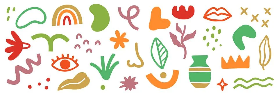 Abstract blob shape doodle set element. Geometric abstract flower, blob face Stock Illustration