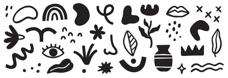 Abstract blob shape doodle set element. Geometric abstract flower, blob face Stock Illustration