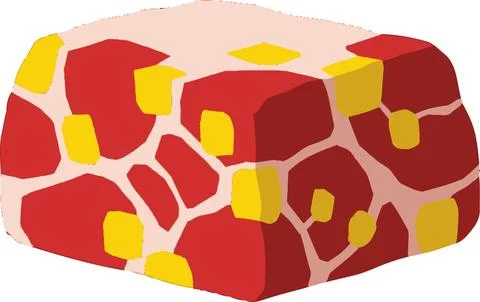 Abstract block features a vibrant red and yellow pattern with organic shapes  Stock Illustration