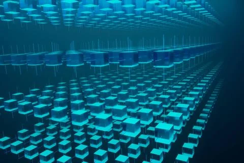 Abstract blockchain, computer network. Abstract cubes, blockchain or digit... Stock Photos