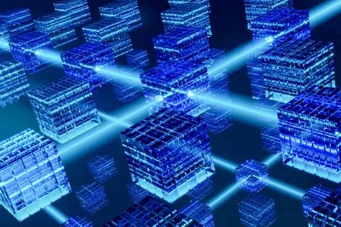 Abstract blockchain, computer network. Abstract blockchain, network server... Foto stock