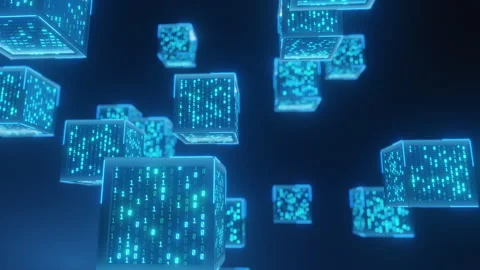 Abstract Blockchain Concept with Digital Data Cubes Stock Footage 320769412