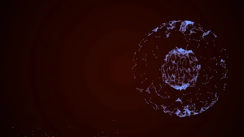 Abstract blockchain moving lines and dots over planet with glowing nucleus Stock Footage 123092995