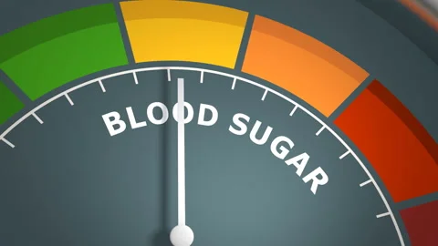 Abstract blood sugar level indicator with color scale and arrow. 3D render Stock Footage 201643941
