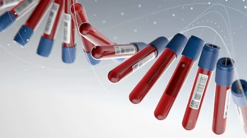 Abstract blood test vials forming DNA Stock Footage 127252181