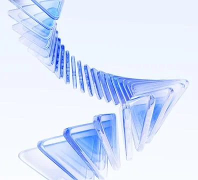 Abstract blue 3d background with spiral line of glass transparent triangle 库存插图