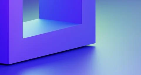 Abstract blue 3d background with square frame in turquoise light. Futuristic Stock Illustration