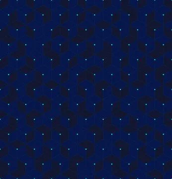 Abstract blue 3D cubes seamless pattern geometric hexagons with lines on grid Stock Illustration