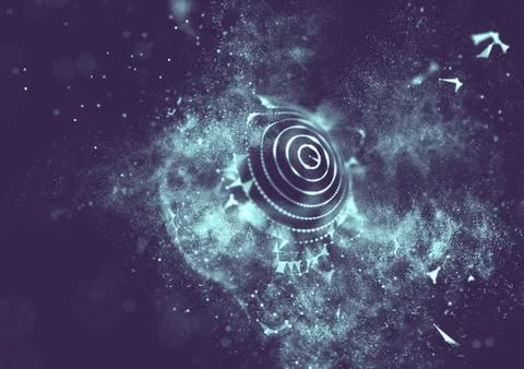Abstract blue 3d Illuminated distorted Mesh Sphere . Neon Sign . Futuristic Stock Illustration