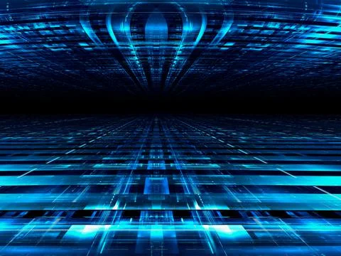 Abstract blue 3d illustration - perspective background in tech style Stock Illustration